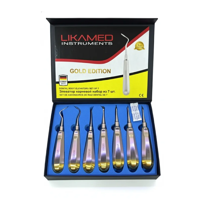 El set de elevadores de raíz dental Likamed Gold Edition — Bioseguridad y Desinfección en Lima, Perú