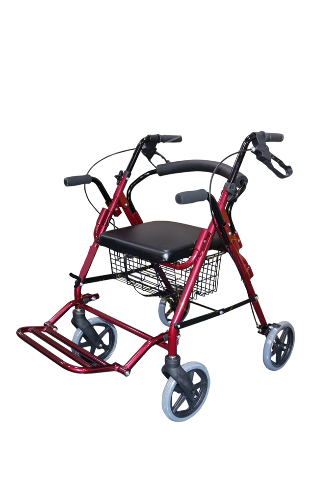 Andador con Asiento Ruedas Canastilla Frenos Posapies Ortopédico de Aluminio — Andadores en Lima, Perú